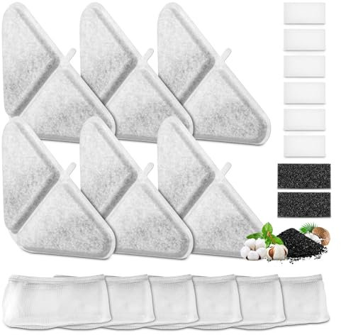 6 Pack Replacement Filters for 230oz Dog Water Fountain, Water Fountain Filter Replacement for 5 Layers Filtration System 7L Pet Fountain, 6 Filters+ 6 Sponges+6 Mesh Bags for 1.8GAL Dog Water Bowl