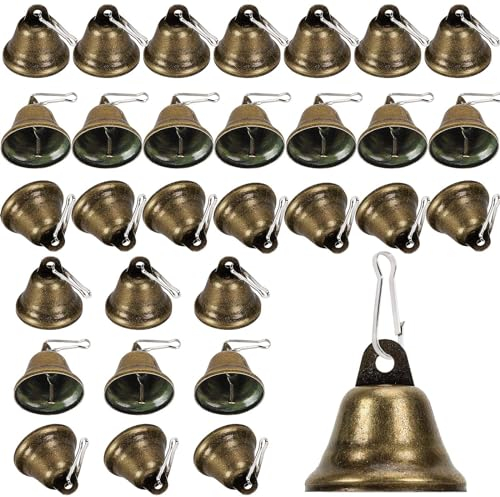 Glöckchen zum Basteln,Augshy 32 Stück Weihnachten Glocken Bronze Vintage Glöckchen mit Haken Dekorative Messing Glöckchen für Hundehalsbändern Türglocken Weihnachtsbaum Dekoration