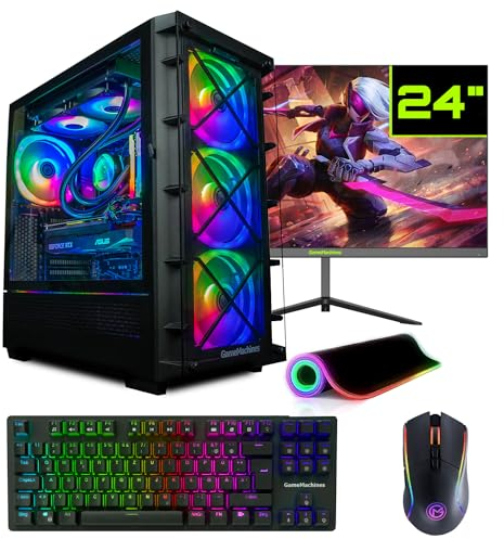 GameMachines Storm Komplett Set - Gaming PC - Wasserkühlung - AMD Ryzen 7 5700X - GeForce RTX 4070-1TB SSD - 32GB RGB DDR4 - WiFi - Tastatur - Maus - Mauspad - 24 Zoll 165Hz Monitor - Win 11