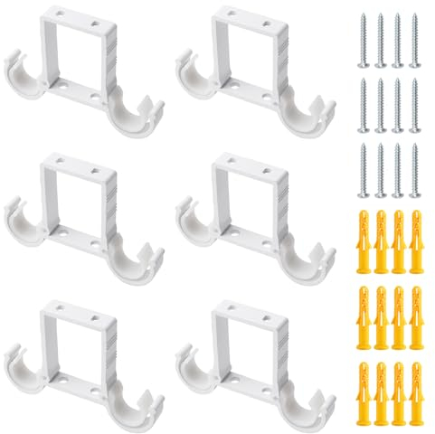 UFURMATE Gardinenstangenhalterungen, Deckenhalterung, Aluminiumlegierung, doppelte Gardinenstangenhalter, Deckenvorhangstange, Hängestützen mit Schrauben, für 23 mm - 27 mm Gardinenstangen, Weiß, 6