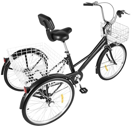 CLEADONG Dreirad für Erwachsene, 24 Zoll 7 Gang Lastenfahrrad, Modern 3 Räder Fahrrad Erwachsene, Schwarz Schaltung Dreirad für Erholung, Einkaufen, Picknicks, Reisen