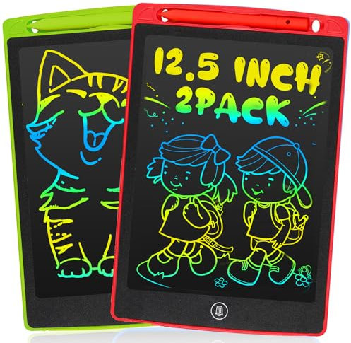 Tablette Enfant de 12,5 Pouces, Lot 2 Ardoise Magique pour Enfants, Ardoise LCD pour Enfants,Gribouillages Colorés, Cadeaux pour les Filles de 3 à 8 ans, Rouge + Vert