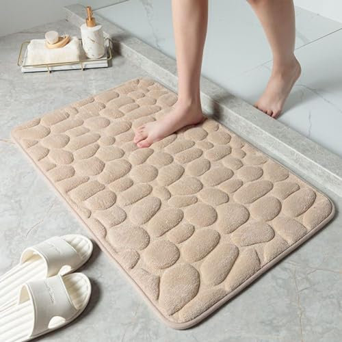 Tapis antidérapant en forme de galets pour salle de bain, tapis doux en mousse à mémoire de forme, absorbant l'eau (kaki)