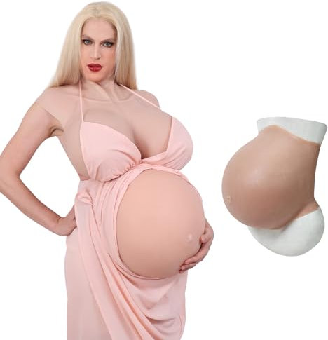 ROANYER Silicone Ventre de Femme Enceinte Réaliste Jumeaux Faux Ventre de bébé Fausse Grossesse 5-9 Mois Film Cosplay Costumes (L-Naturelle)