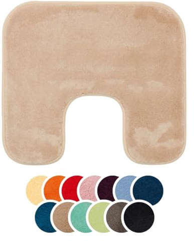 liebling Badteppich mit Bügelausschnitt, 100% Polyester - Mikrofaser, Serie Santos, 50 x 45 cm,1500 g/m², 30 Grad waschbar, Farbe: Sand