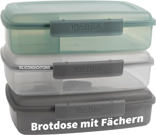 SUSTANIA Brotdose Kinder mit Fächern 3er Set, BPA Frei Lunchbox für Kinder + Erwachsene, Brotdose mit Fächern und stabile Clickverschluss, effektive Silicondichtung, Lebensmittelecht,