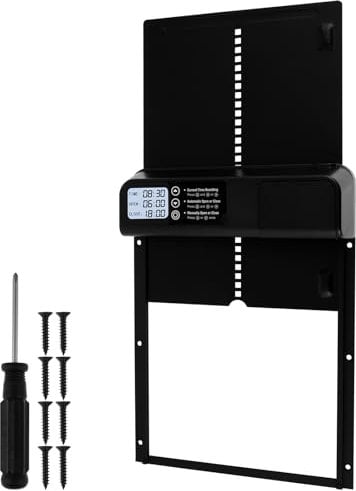 Automatic Chicken Door with Timer/Manual Mode, Self Locking Coop Door with LCD Screen IPX3 Waterproof Aluminum Alloy Anti-Pinch Poultry Door for Home Garden Farms