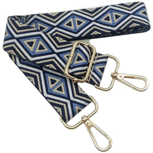 Verstellbarer Schultergurt für Taschen Beige Marine, Taschengurte zum Wechseln, Taschengurt Breit mit Karabiner Gold, 80-130 cm Tragegurt Tasche für Damen Schulterriemen, Handtasche, 3.8cm, 1219