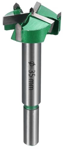 sourcing map Forstner Drill Bit 1-3/8 (35mm) Carbide Upgraded 3 Flutes Wood Hinge Drill Bits Opener Cutter for Hole Drilling Woodworking, Green