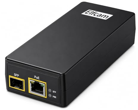 Elfcam - 30W PoE Injector mit 1x 1,25G SFP-Port & 1x 1000M/100M Ethernet PoE-Port, IEEE 802.3af/at, Single- und Multimode-Faser für Langstrecken-PoE-Geräte, Indoor