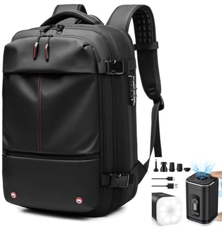 JIABAOZ Airbag Rucksack Vakuum, 60L erweiterbarer Rucksack mit Vakuumkompression, Wasserdichter, Diebstahlsicherer Reiserucksack für den Außenbereich (Black-1)