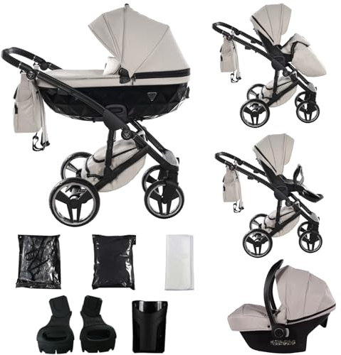 Junama Kinderwagen Diamond Basic 2in1 3in1 4in1 (05 - Hellbeige, 3in1 mit Autositz)