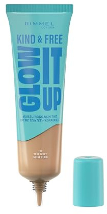 Rimmel London Kind & Free GLOW IT UP Moisturizing Foundation 103, True Ivory, Beruhigt empfindliche Haut, Gesund und strahlender Teint, Spendet Feuchtigkeit für den ganzen Tag, 30 ml