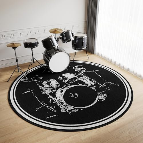Z·Bling Schlagzeugteppich Rund 150cm,Schlagzeug Teppich rutschfest,Schallschutz Teppich für e Drumset,Drum Teppich für Schlagzeug Elektronisch,Drum Kit,Klavier (Schwarz A)
