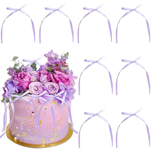 Gyufise 30Pcs Bowknot Cake Toppers Bow Cake Decorations Picks Baby Shower Cake Decorations for Birthday Wedding Party Wedding Anniversary Party Supplies Purple