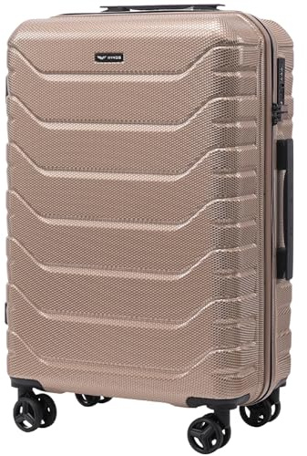 Wings Crake Mittel Koffer 24“, Reisegepäck für Flugzeuge, 4 Lenkrollen 100% POLICARBON Unverwüstlich, Golden