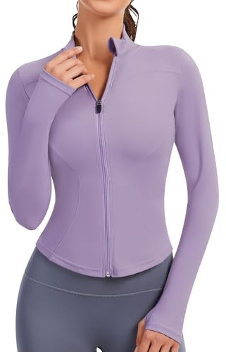 JoyGirl Giacca sportiva da donna, con chiusura lampo, a maniche lunghe, per palestra, fitness, yoga, con foro per il pollice