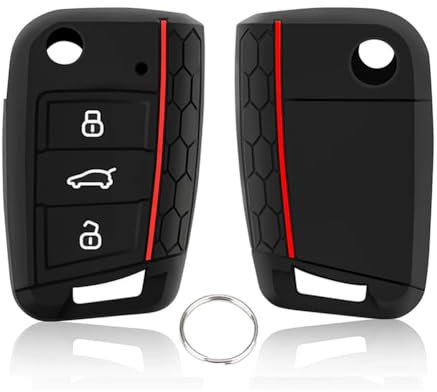 Chaexii VW Autoschlüssel Hülle & Schlüsselbox Cover, Silikon Schlüsselhülle für VW Golf 7,MK7,Skod-a,Seat Leon,Pol-o, Seat Ibiza Schlüssel ,3 Tasten Schlüsselanhänger +Schlüsselring (Rot)