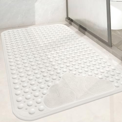 Lurowo Duschmatte rutschfest 80x120cm - Extra Lang Badewanne Antirutschmatte - Komfort rutschfeste Duschmatte mit Saugnäpfen - TPE Massage Antirutschmatte dusche Maschinenwaschbar (Weiß, 120 x 80 cm)