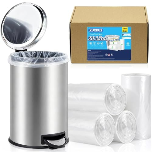 XUXRUS White 20L Bin Bags, 400 Count Strong Pedal Bin Liners
