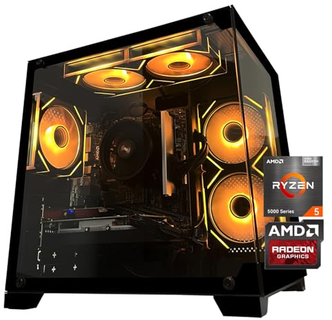 SKYESEV Gaming PC Desktop Computer AMD Ryzen 5 5500, RX6500XT 4GB Graphics | 16GB DDR4 RAM, 512GB NVMe SSD, ARGB Fans, Game Design Office