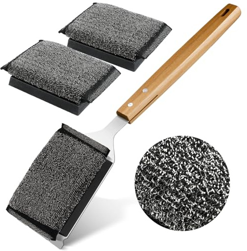 Grill Brush Bristle Free with 2 Replacement Head, Safe Grill Cleaner Brush for Outdoor Grill, BBQ Grill Cleaning Brush Kit Fits for Cast Iron Stainless Steel Grates, Gifts for Men, Dad
