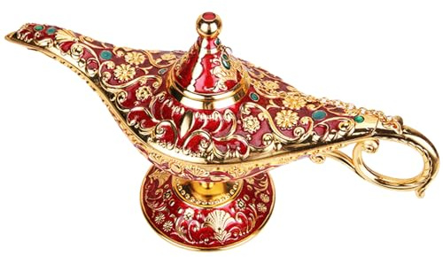 Aladdin-Lampe, Zinklegierung, Genie-Lampe, Vintage-Aladdin-Schreibtisch-Ornament, Legende, magische Tischdekoration für Büro, Zuhause, Tischdekoration, Rot