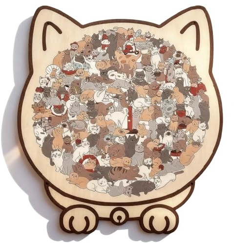 Werownsgso Katzenpuzzle Holz 135 Teile Morandi Katze Holzpuzzle Erwachsene Katzenförmiges Wooden Puzzle Tierform Unregelmäßiges Kreatives Katzen Puzzles Geschenke für Katzenliebhaber Home Decoration