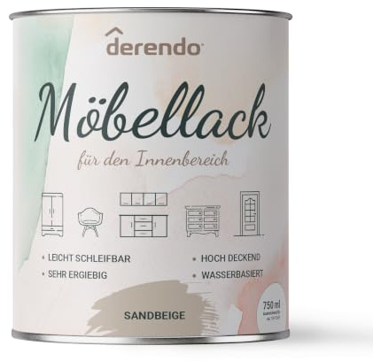 derendo Möbellack ohne Schleifen Sandbeige matt Holzlack für Innen 0,75l | Hochdeckend, Holzfarbe innen, Kreidefarbe für Möbel, Türen & Fronten, Strapazierfähiger Holzlack matt
