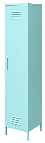 Cache Metall-Aufbewahrungsschrank Mint, 38 x 40 x 184 cm, Hochschrank mit 1 Tür und 4 Regalböden, Metallschrank im Spind-Design für Büro, Flur und Home Office