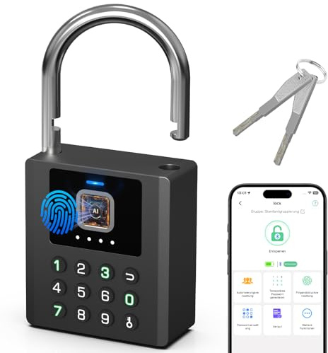 Eseesmart Vorhängeschloss Fingerabdruck mit Zahlencode- 8mm Doppelhaken-Bügel, IP67 Wasserdicht Smart Sicherheitsschloss mit Schlüssel Bluetooth für Außenzäune, Gartentore, Schuppen, Garagen