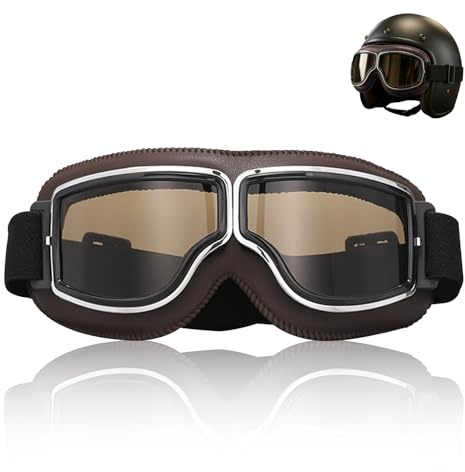 KASESSS Lunette Moto Vintage, Lunettes de Moto en Cuir PU, Pliable Motorcycle Goggles, Lunette Ski Protection UV400, Coupe-Vent Anti-Poussière Sangle Réglable Pour Motocross, Ski, Compatible Casques