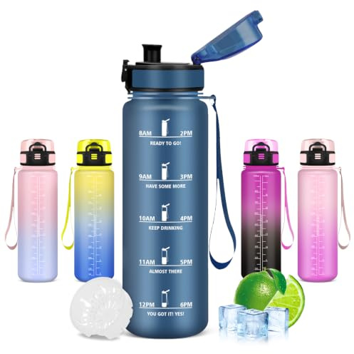 Grsta Gourde 1l, Gourde Sport, Gourdes Graduée, Bouteille d'eau pour Voyage | Bouteille avec Filtre, Facile à Nettoyer, Gourdes Graduée pour 1 Journee, Facile à Transporter, pour Gym, Escalade, Marathon
