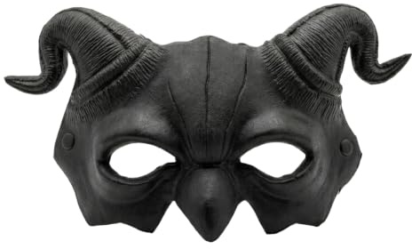 Virelynx Ram Horn Dämonenmaske für Halloween, Leichte Gothic Devil Half Face Cosplay Prop, Verstellbare Verwitterte Maskerade Maske für Erwachsene, Horror Kostüm Zubehör Schwarz