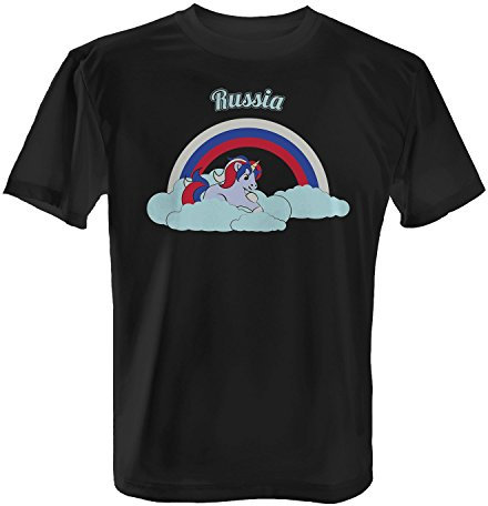 Fashionalarm Herren T-Shirt - Russia Einhorn | 2018 Fan Shirt Trikot Fußball Weltmeisterschaft WM | Regenbogen in Landesfarben | Russland, Farbe:schwarz;Größe:XS