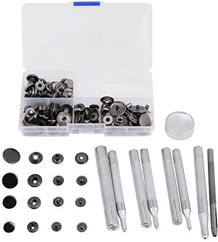 40 Sets Druckknopf Druckknopf Popper Fastener Leder Jeans Zubehör Base Tools w/Case(Schwarz)