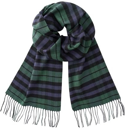 Calvia Schal mit Kaschmir-Feeling, super weich & warm für den Winter, elegante Looks für Damen & Herren, Tolle schwarz-grüne Armbanduhr mit Schottenkaro, Standard