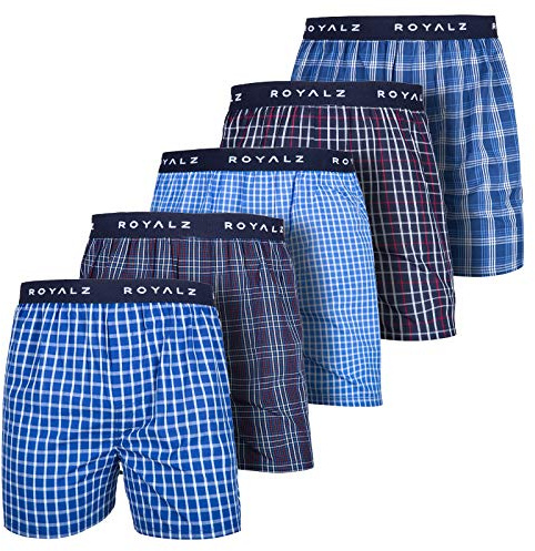 ROYALZ Boxershorts American Style für Herren 5er Pack - Weite Männer Unterhosen Baumwolle klassisch Blau Kariert Unterwäsche weit;Größe:S;Farbe:Set 001 (5er Pack - Mehrfarbig)
