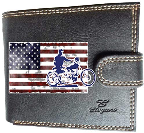 Syl'la Drapeau USA Harley Petit Portefeuille à Rabat pour Homme Porte Monnaie Noir