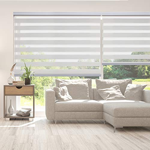 Doppelrollo hohe Qualität für Fenster einfache Montage 80x250 cm Leinen | Duo Rollo Premium mit runder Kassette und Aluminiumkette Fensterrollo Lichtdurchlässig Rollo Stoffbreite 78 cm StoresDeco
