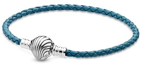 PANDORA Türkisfarbenes geflochtenes Muschelverschluss Lederarmband 19 cm