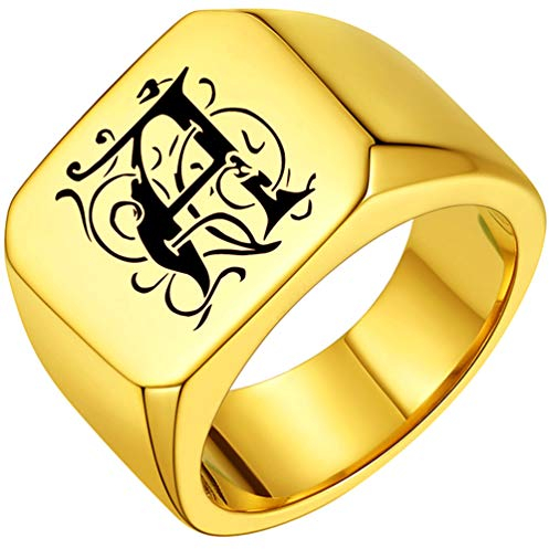 PROSTEEL Herren Ring Hip Hop Siegelring Größe 67 Punk Stil 18k vergoldet Buchstabe personalisiert Band Ring hochglanzpoliert Partnerring Männer für Jahrestag