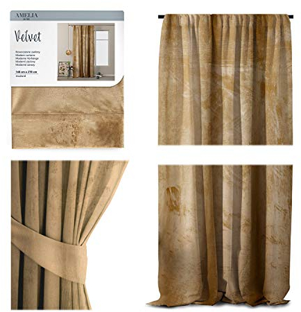 AmeliaHome Vorhang Velvet Optik 140x270 cm senfgelb 1 St. Kräuselband Samt Verdunkelungsvorhang Fensterdekoration Leicht Schimmernd Dekoschal Dekorvorhang, 70090, Kräuselband 140x270 cm