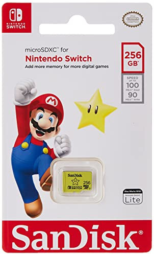 SanDisk Carte mémoire sous Licence Nintendo pour Nintendo Switch MicroSDXC, 256 Go, jusqu'à 100 Mo/s, Rouge