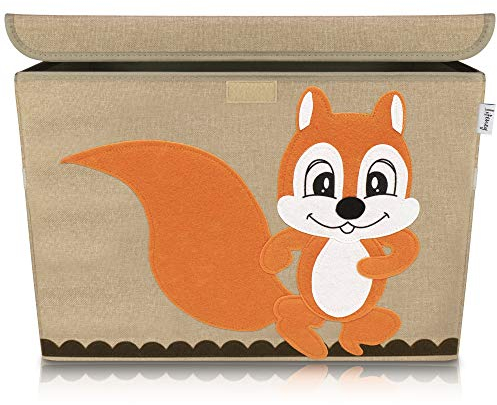 LIFENEY Aufbewahrungsbox Kinder groß 51 x 36 x 36 I Spielzeugkiste I Kiste mit Deckel für Kinderzimmer I Aufbewahrungsboxen mit Deckel I Spielzeugaufbewahrung (Eichhörnchen)