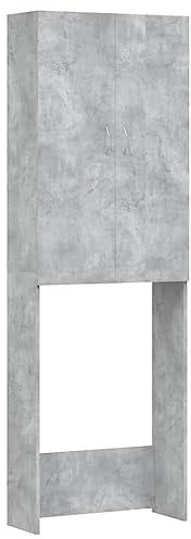 vidaXL Waschmaschinenschrank mit 2 Türen 3 Fächern Badmöbel Badschrank Badregal Badezimmerschrank Hochschrank Schrank Betongrau 64x25,5x190cm