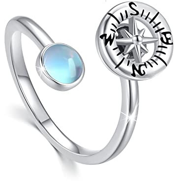 Waysles Kompass Mondstein Ring Damen 925 Sterling Silber Verstellbarer Fidget Spinner Anxiety Ring Abschluss Saison Geschenke für Tochter, Freundin, Klassenkameradin