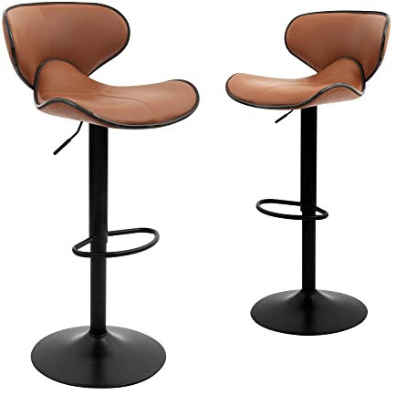 CangLong Barhocker, schwenkbar, höhenverstellbar, mit Rückenlehne und Fußstütze für Bar, Küche, Esszimmer, Wohnzimmer und Bistro, 2 Stück, Hellbraun