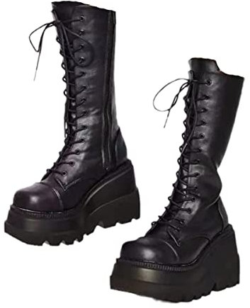 Stivali da Donna Eleganti e Comodi con Plateau e Tacco Alto Stivali in Pelle con Tacco Grosso Stivali Invernali Neri da Donna Scarpe da Festa Stivali con Tacco Alto sopra Il Ginocchio