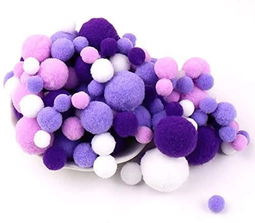 Duories 135 Bunte Pompons zum Basteln,10-30mm Mini Pompons Bälle Kleine Bommeln Kugeln,Flauschigen Bunte Pom Pom Deko Pompom Plüschbälle Bastel Zubehör für Nähen Deko DIY Handwerk,Lila